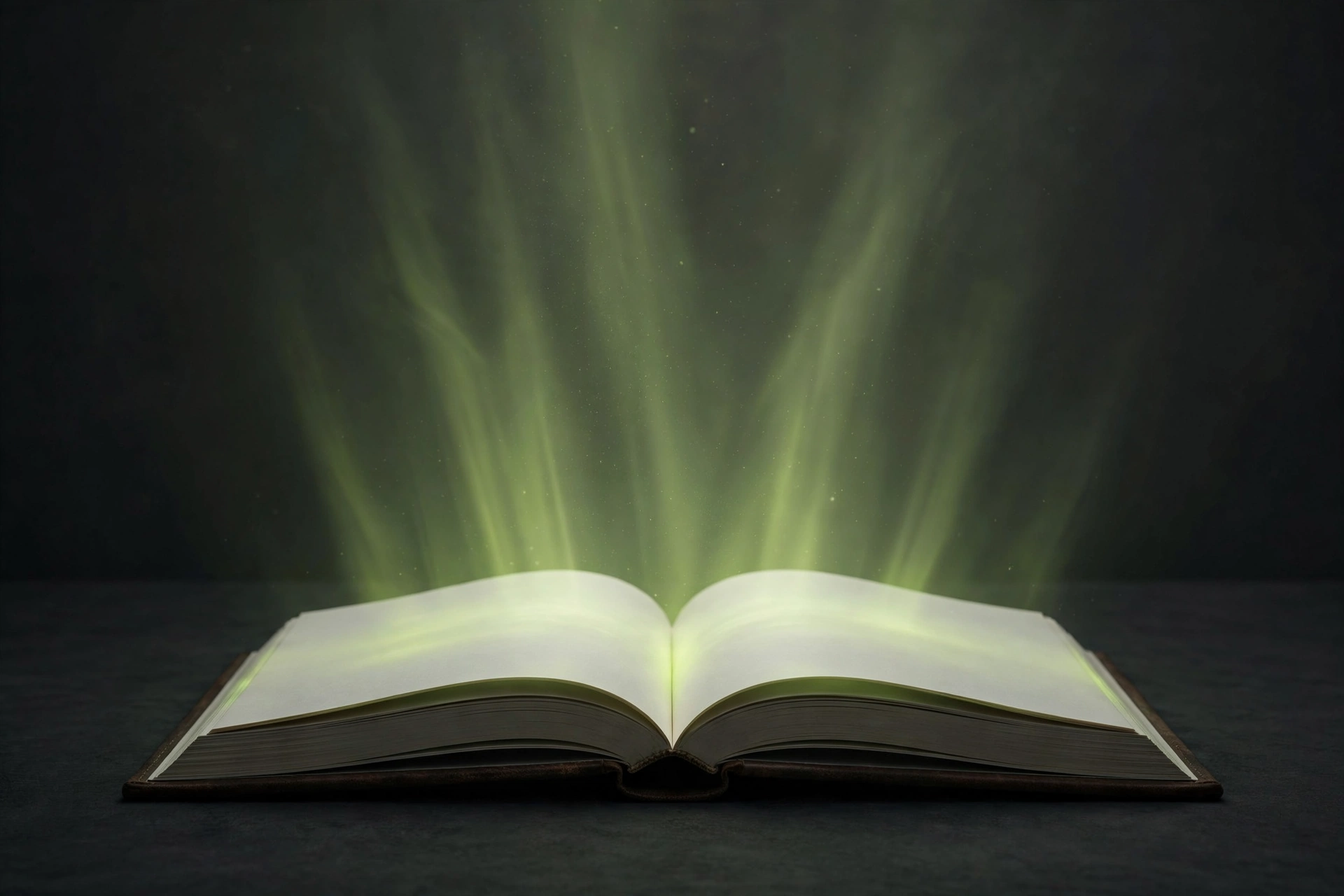 Open book with light rising from its pages